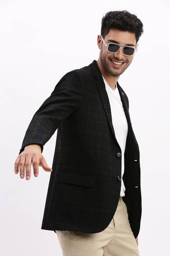 Men's Printed Notched Lapel Navy Blue Single Breasted Blazer