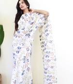 White gown style ready to wear georgette saree free size upto 42