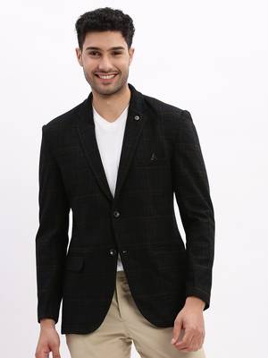 Men's Printed Notched Lapel Navy Blue Single Breasted Blazer 2