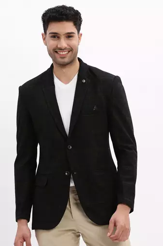 Men's Printed Notched Lapel Navy Blue Single Breasted Blazer