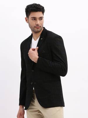 Men's Printed Notched Lapel Navy Blue Single Breasted Blazer 3
