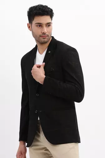 Men's Printed Notched Lapel Navy Blue Single Breasted Blazer