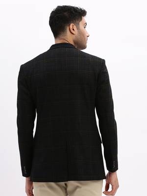Men's Printed Notched Lapel Navy Blue Single Breasted Blazer 4