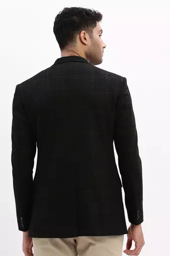 Men's Printed Notched Lapel Navy Blue Single Breasted Blazer