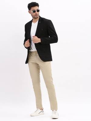 Men's Printed Notched Lapel Navy Blue Single Breasted Blazer 5