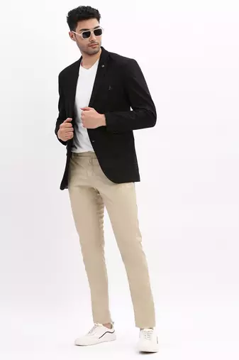 Men's Printed Notched Lapel Navy Blue Single Breasted Blazer