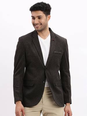 SHOWOFF Men's Striped Notched Lapel Charcoal Single Breasted Blazer 2
