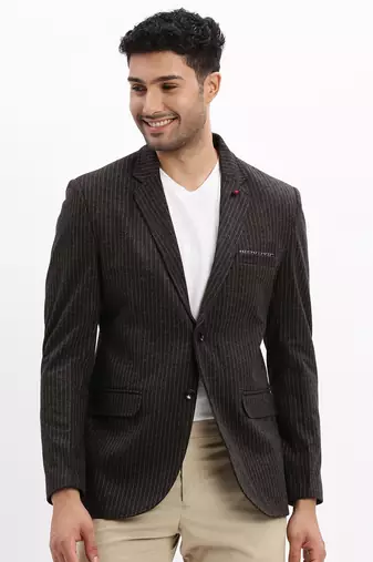 SHOWOFF Men's Striped Notched Lapel Charcoal Single Breasted Blazer