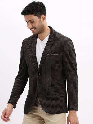 SHOWOFF Men's Striped Notched Lapel Charcoal Single Breasted Blazer 3