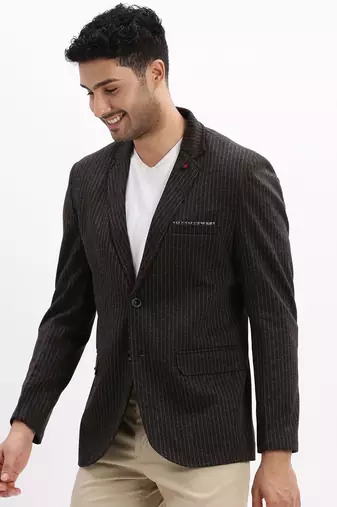SHOWOFF Men's Striped Notched Lapel Charcoal Single Breasted Blazer