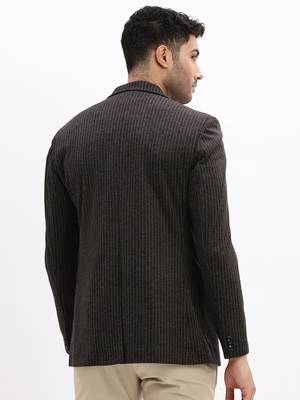 SHOWOFF Men's Striped Notched Lapel Charcoal Single Breasted Blazer 4