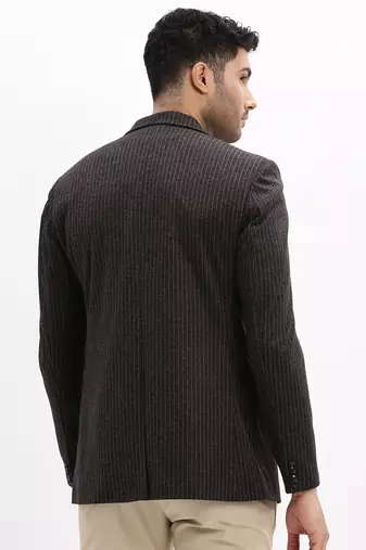 SHOWOFF Men's Striped Notched Lapel Charcoal Single Breasted Blazer