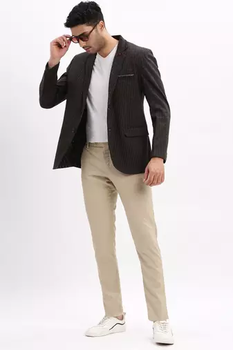 SHOWOFF Men's Striped Notched Lapel Charcoal Single Breasted Blazer
