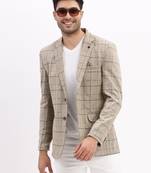 Men's Checked Notched Lapel Beige Single Breasted Blazer