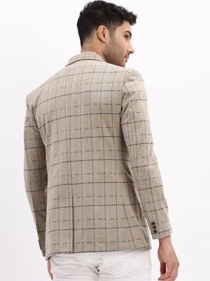 Men's Checked Notched Lapel Beige Single Breasted Blazer 4