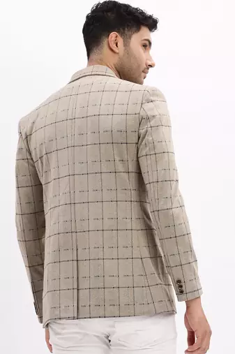 Men's Checked Notched Lapel Beige Single Breasted Blazer