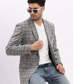 Men's Checked Notched Lapel Grey Single Breasted Blazer