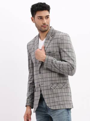Men's Checked Notched Lapel Grey Single Breasted Blazer 3
