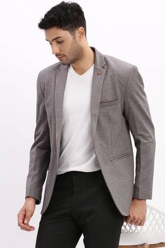 Men's Striped Notched Lapel Grey Single Breasted Blazer