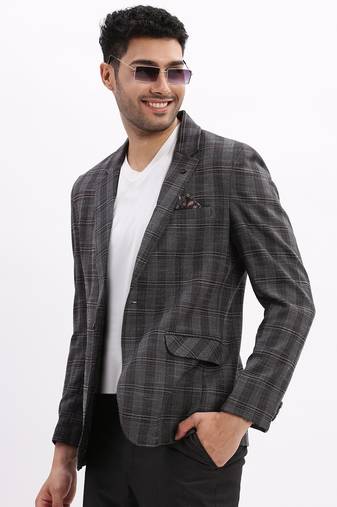 SHOWOFF Men's Checked Notched Lapel Charcoal Single Breasted Blazer