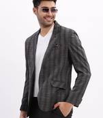 men's checked notched lapel charcoal single breasted blazer