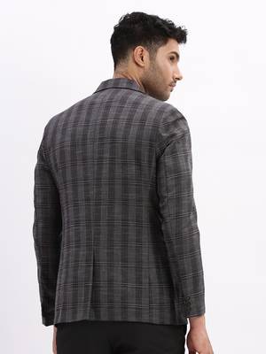 men's checked notched lapel charcoal single breasted blazer 4
