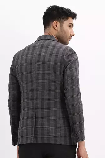 men's checked notched lapel charcoal single breasted blazer