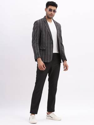 men's checked notched lapel charcoal single breasted blazer 5
