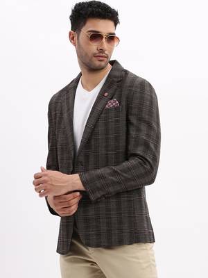 Grey Checked Notched Lapel Single Breasted Blazer 1