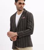 Grey Checked Notched Lapel Single Breasted Blazer