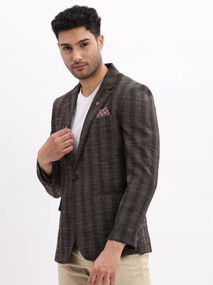 Grey Checked Notched Lapel Single Breasted Blazer 3
