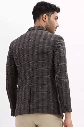 Grey Checked Notched Lapel Single Breasted Blazer