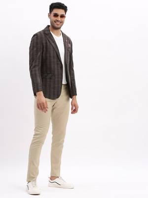Grey Checked Notched Lapel Single Breasted Blazer 5