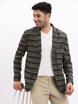 Men's Checked Notched Lapel Black Single Breasted Blazer 1