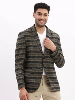 Men's Checked Notched Lapel Black Single Breasted Blazer 2