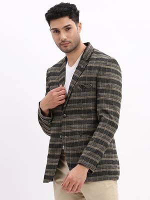 Men's Checked Notched Lapel Black Single Breasted Blazer 3