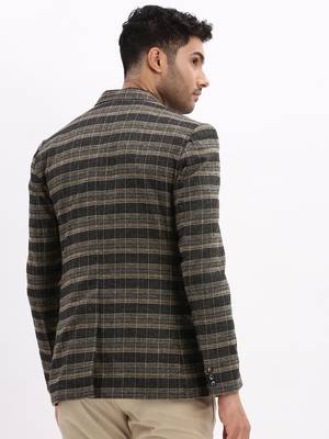 Men's Checked Notched Lapel Black Single Breasted Blazer 4