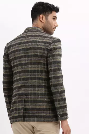 Men's Checked Notched Lapel Black Single Breasted Blazer