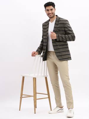 Men's Checked Notched Lapel Black Single Breasted Blazer 5