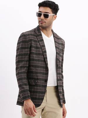 SHOWOFF Men's Checked Notched Lapel Grey Single Breasted Blazer 1