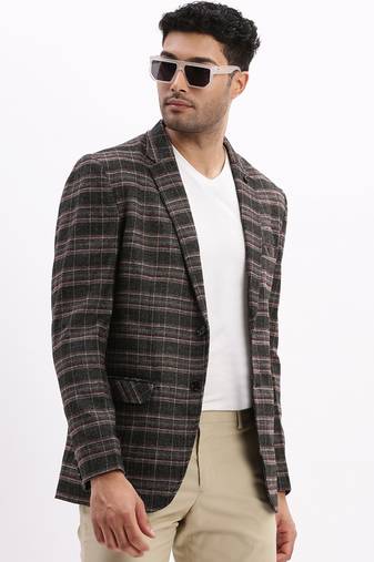 SHOWOFF Men's Checked Notched Lapel Grey Single Breasted Blazer