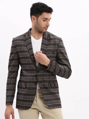 SHOWOFF Men's Checked Notched Lapel Grey Single Breasted Blazer 2