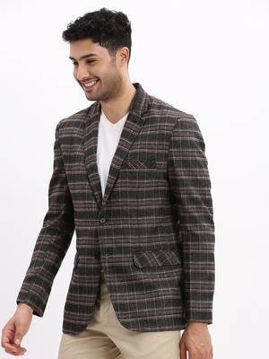 SHOWOFF Men's Checked Notched Lapel Grey Single Breasted Blazer 3