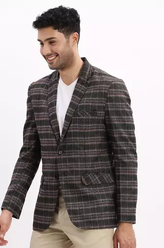 SHOWOFF Men's Checked Notched Lapel Grey Single Breasted Blazer