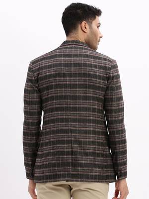SHOWOFF Men's Checked Notched Lapel Grey Single Breasted Blazer 4