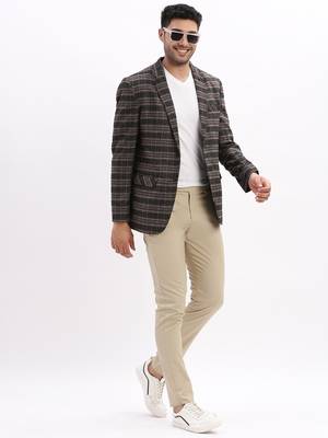 SHOWOFF Men's Checked Notched Lapel Grey Single Breasted Blazer 5