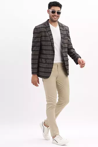 SHOWOFF Men's Checked Notched Lapel Grey Single Breasted Blazer
