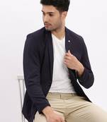Men's Solid Notched Lapel Navy Blue Single Breasted Blazer