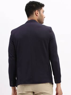 Men's Solid Notched Lapel Navy Blue Single Breasted Blazer 4