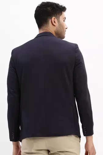 Men's Solid Notched Lapel Navy Blue Single Breasted Blazer